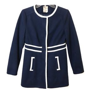 ✨HP✨Anthropologie Tulle Coat Navy Blue White/Cream